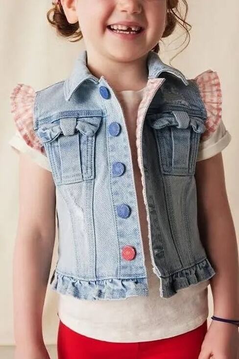 Matilda Jane Other - Matilda Jane Girls Genius Denim Vest Size 10 Gingham Ruffle Bow Detail